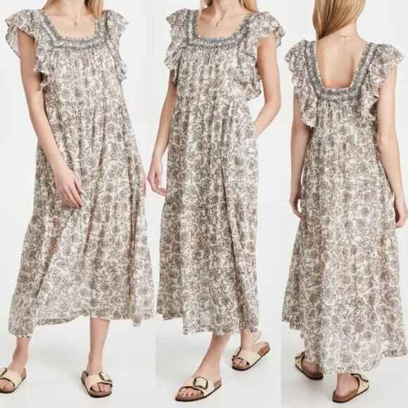 FREE PEOPLE BONITA MIDI DRESS FLORAL TEA COMBO BLUSH BEIGE BLACK L NWT - Picture 12 of 12